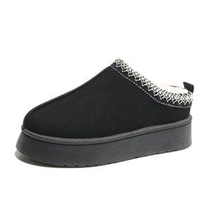 Platform Tasman Slippers Women Snow Winter Fluffy Slippers In/Outdoor Tan & Blck